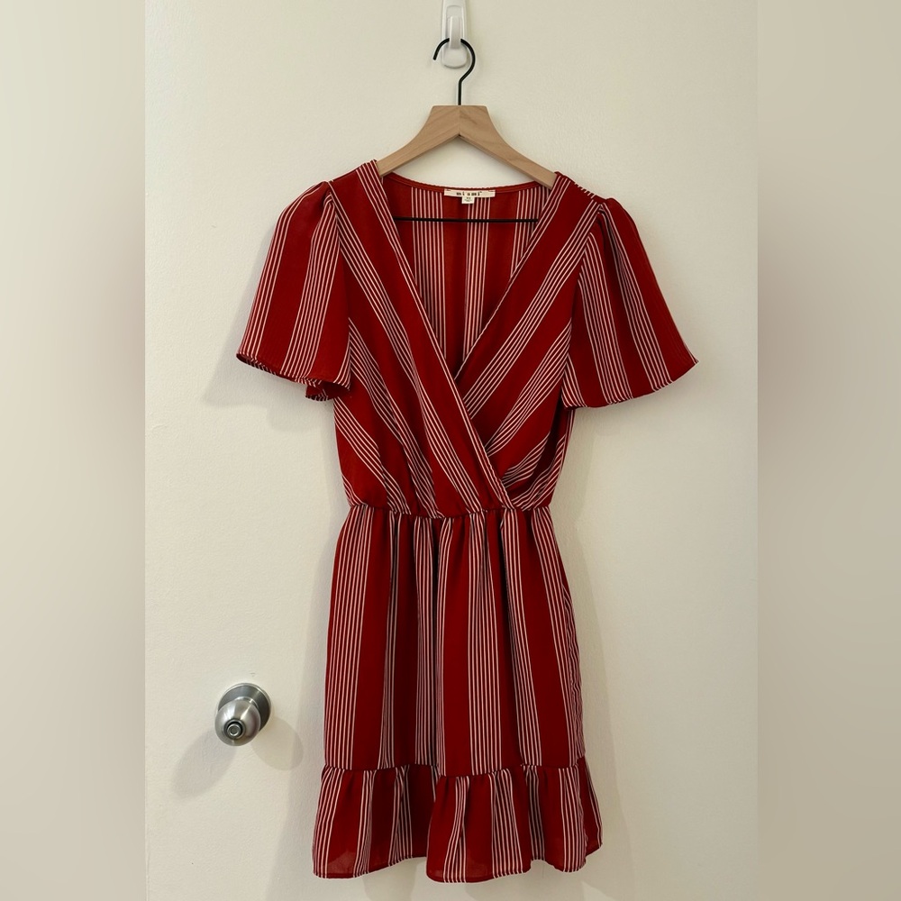 Francesca’s Miami Striped Wrap dress with sleeves